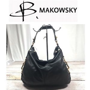 B Makowsky Black Soft Leather Shoulder Hobo Bag